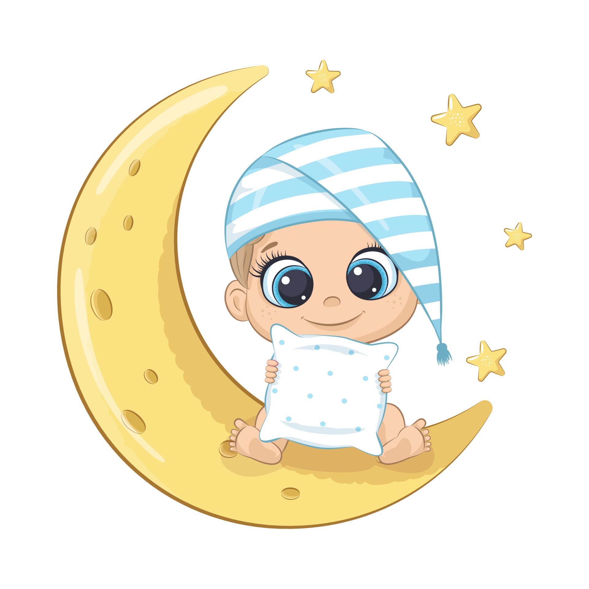 Cute baby boy sitting on the moon. Vector cartoon illustration. 3242205  Vector Art at Vecteezy