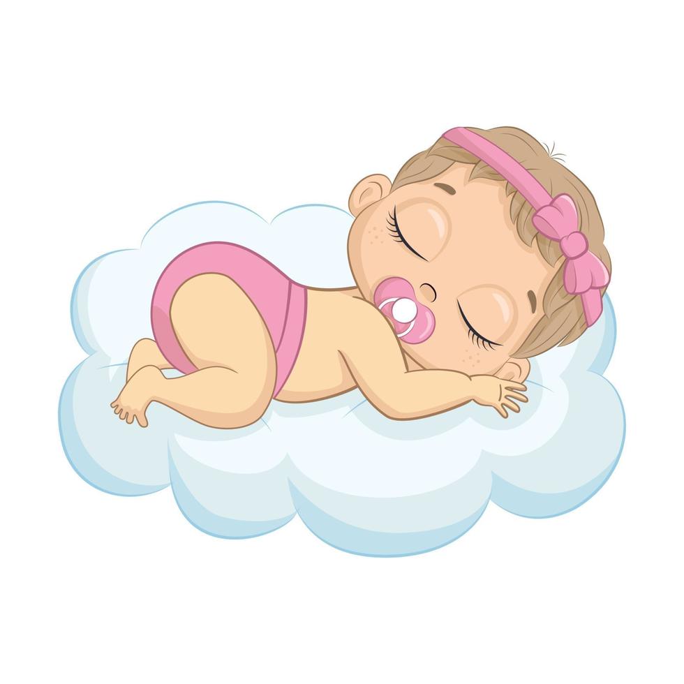 Cute newborn girl. Vector cartoon illustration.