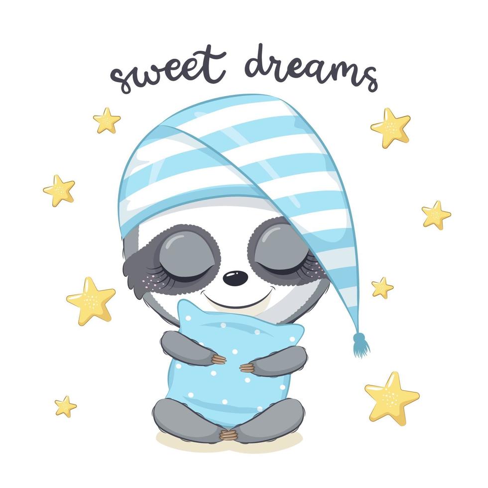 Lindo Bebe Perezoso Durmiendo Ilustracion Ilustracion De Dibujos Animados De Vector Vector En Vecteezy