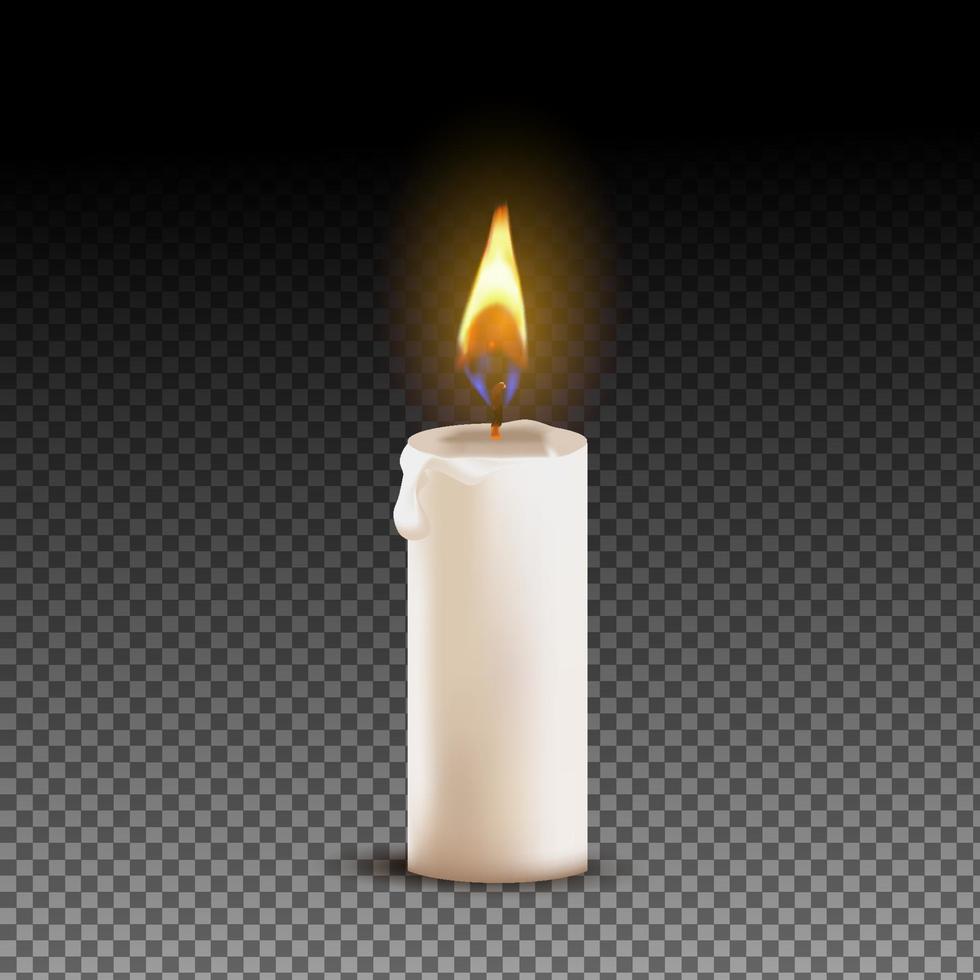 Vector 3d realistic white paraffin or wax burning party candle