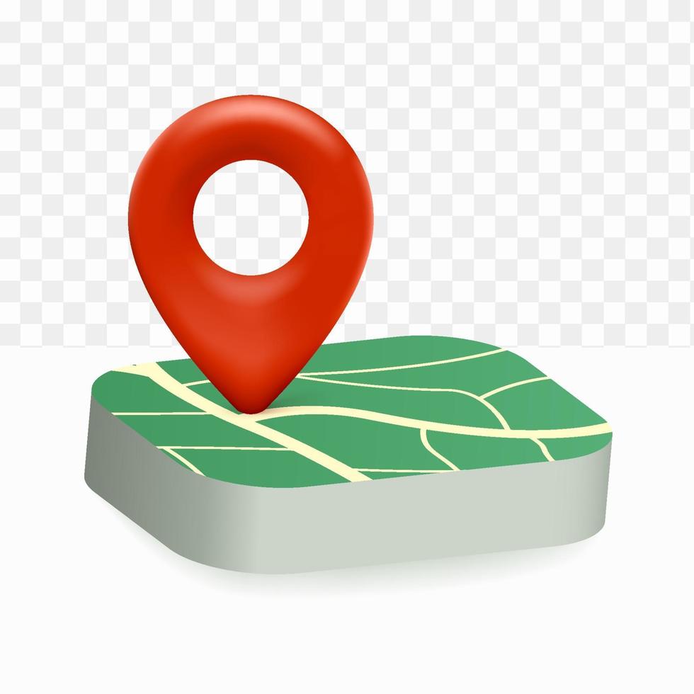 Ubicación del icono del mapa de pines 3d sobre fondo blanco transparente vector