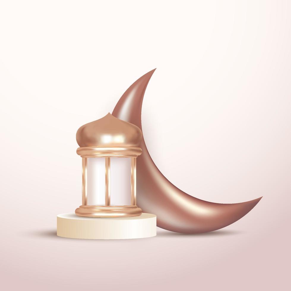 3d crescent moon and latern islami desig element vector