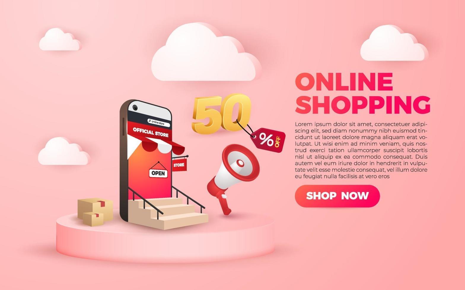 3D online shopping social media mobile applications websites sale vector