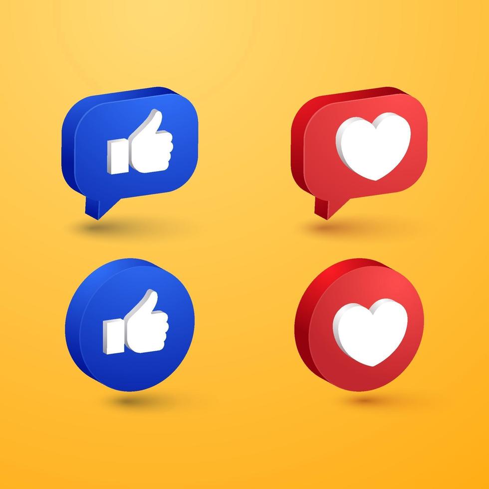 Social media love and like minimalist 3d button prremium vector