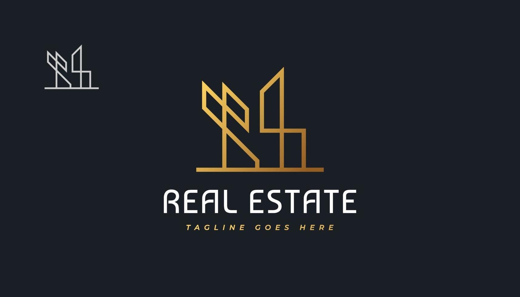 diseño de logotipo de bienes raíces de oro abstracto con estilo de línea vector