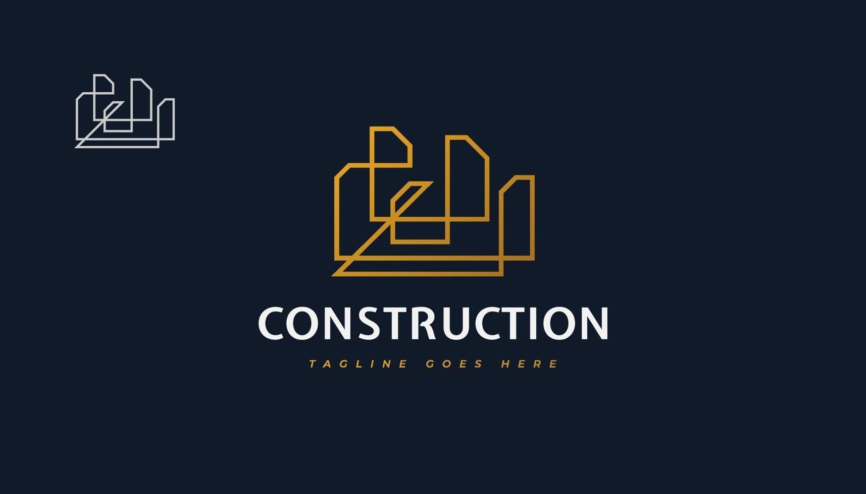 diseño de logotipo de construcción de oro abstracto con estilo de línea vector