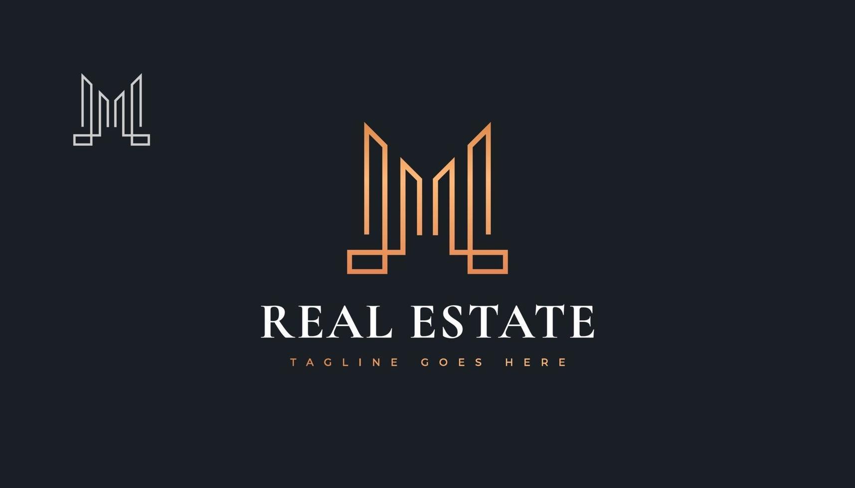 Luxury Gold Real Estate Logo Design with Initial Letter M vector