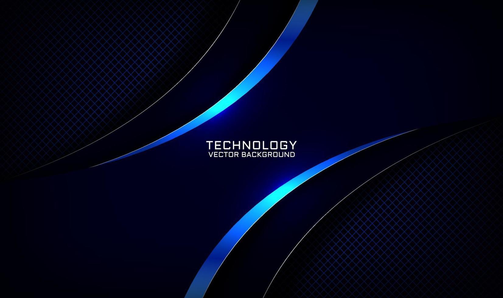 Abstract 3D navy blue technology background with curved metal effect vector