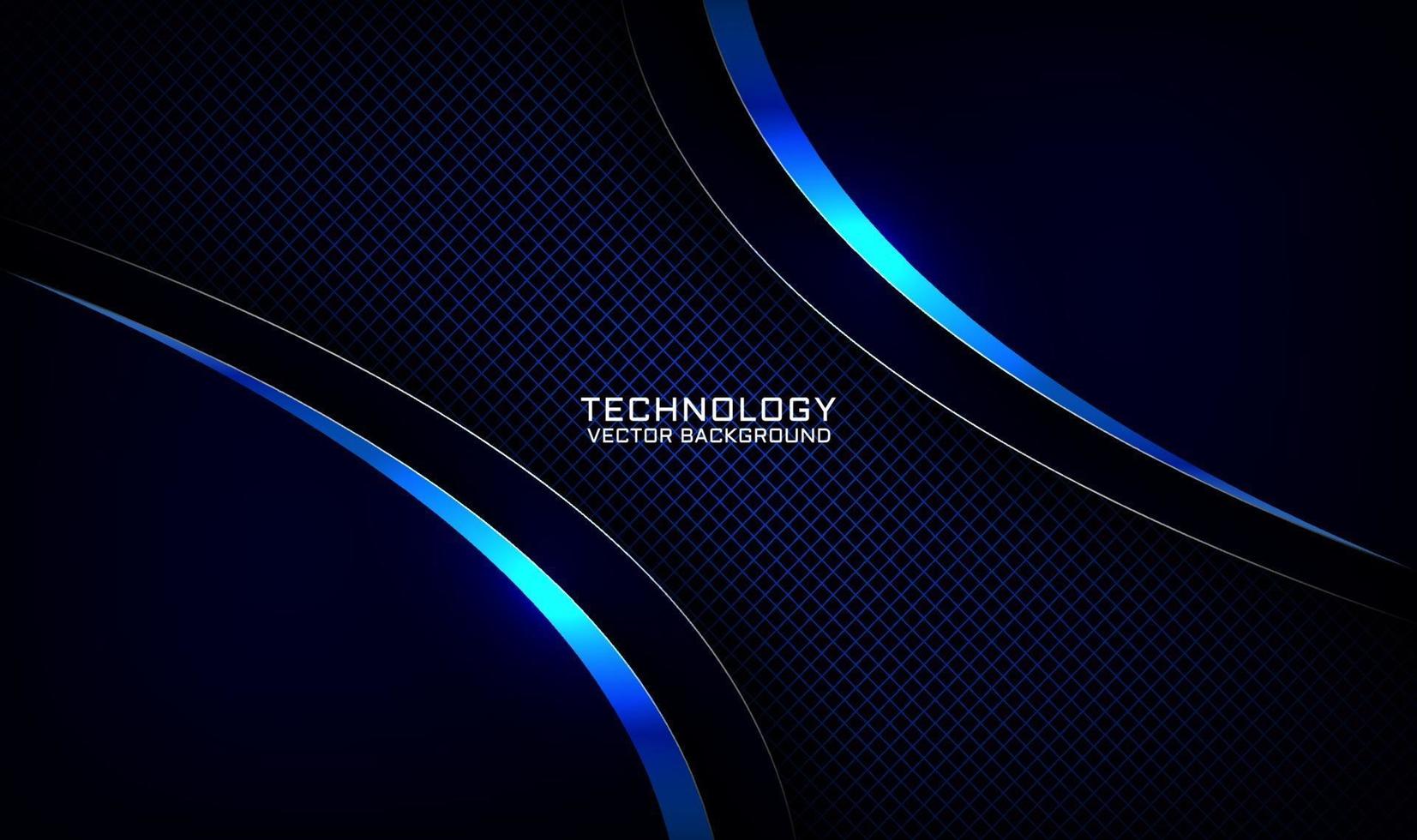 Abstract 3D navy blue technology background with curved metal effect vector