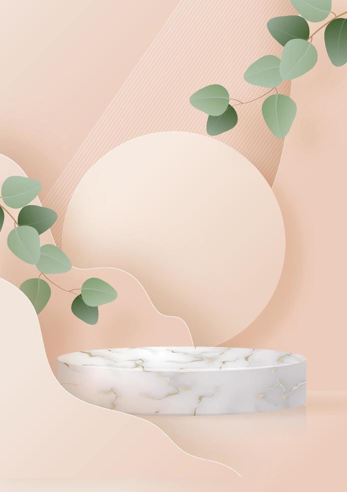 3d Background products marble podium with Eucalyptus leaves vector
