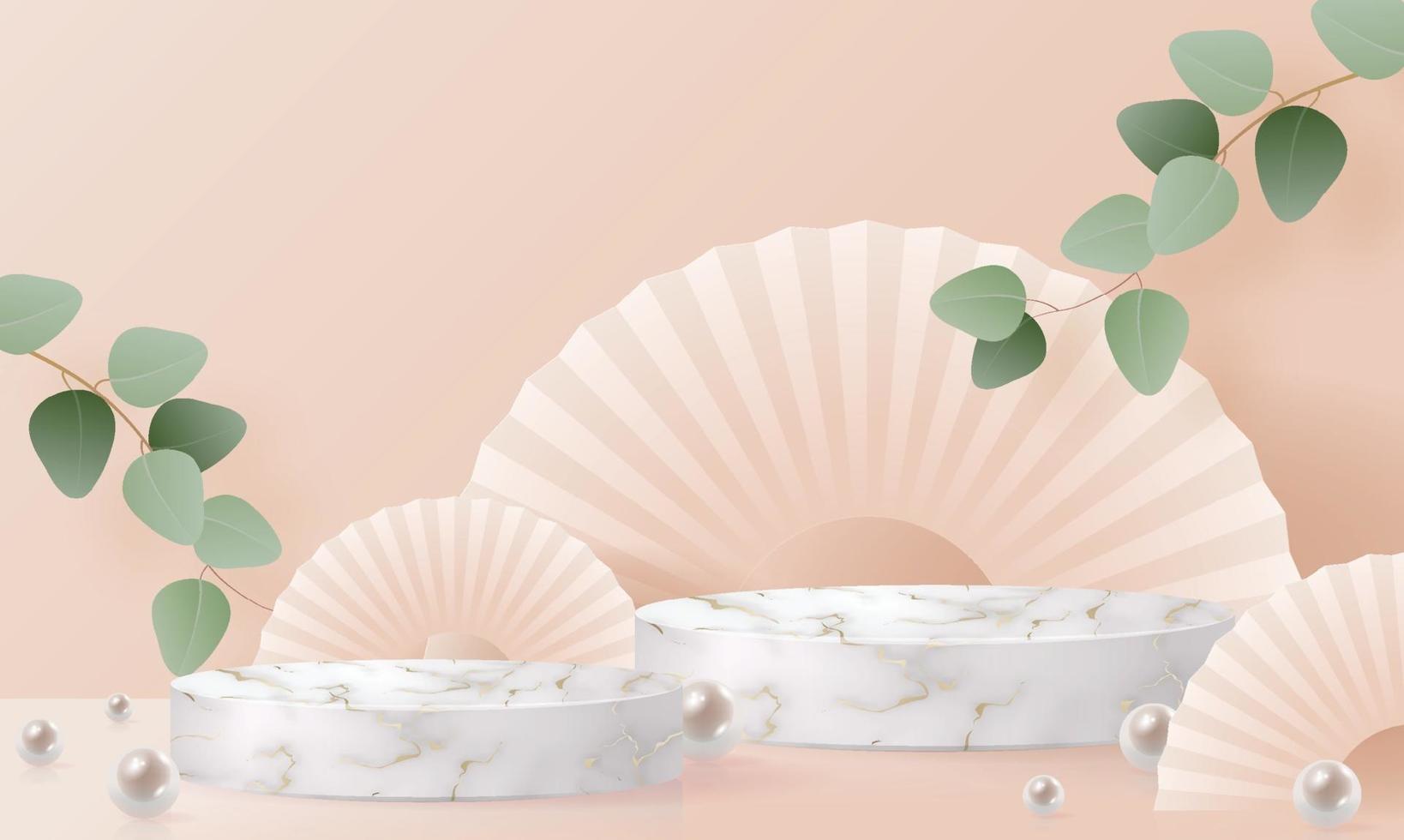 3d Background products marble podium with Eucalyptus leaves vector