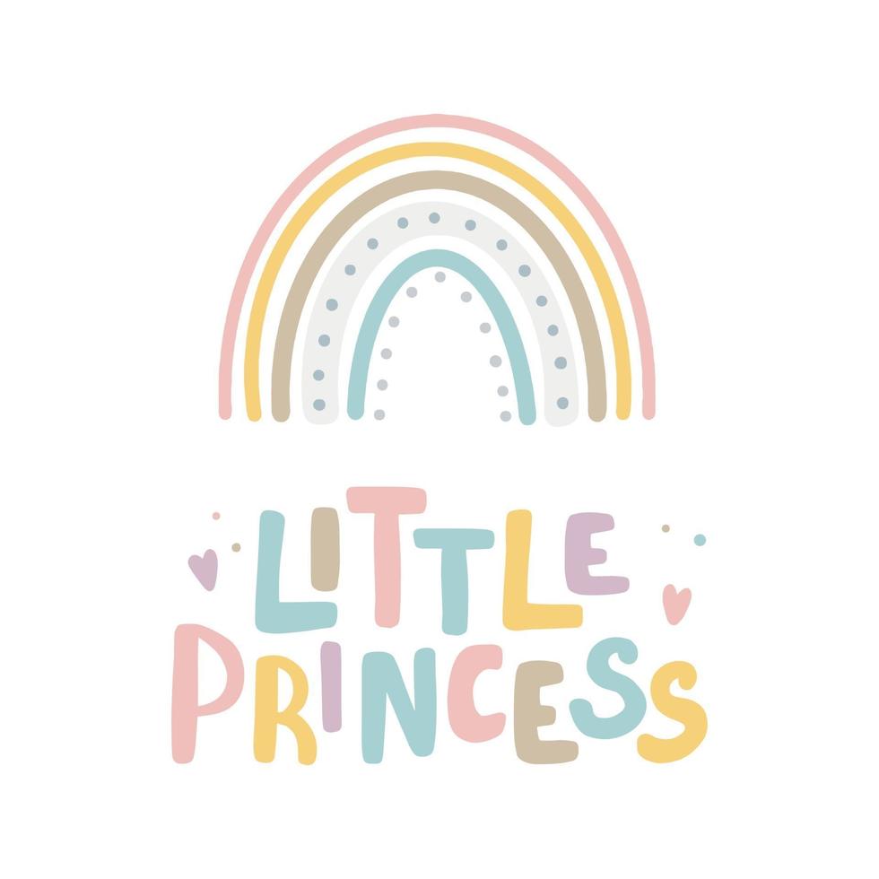 pequeña princesa tarjeta de letras inspiradoras con arco iris vector