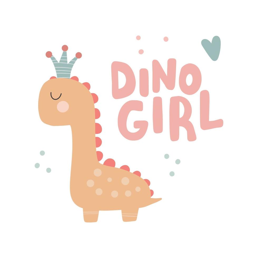 Dino baby princess with cute lettering  baby girl cute print vector