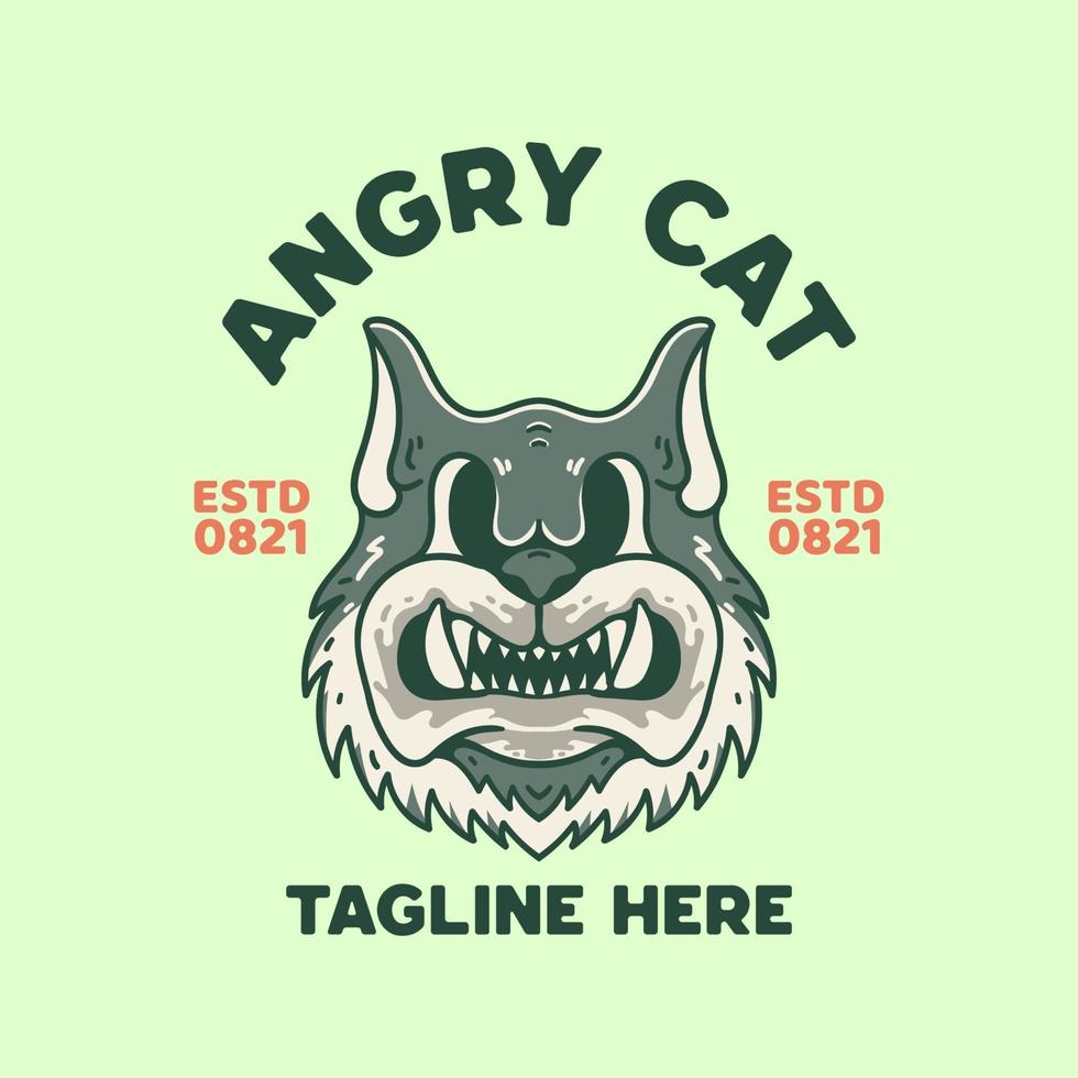 Ilustración de gato enojado camisetas retro vintage vector