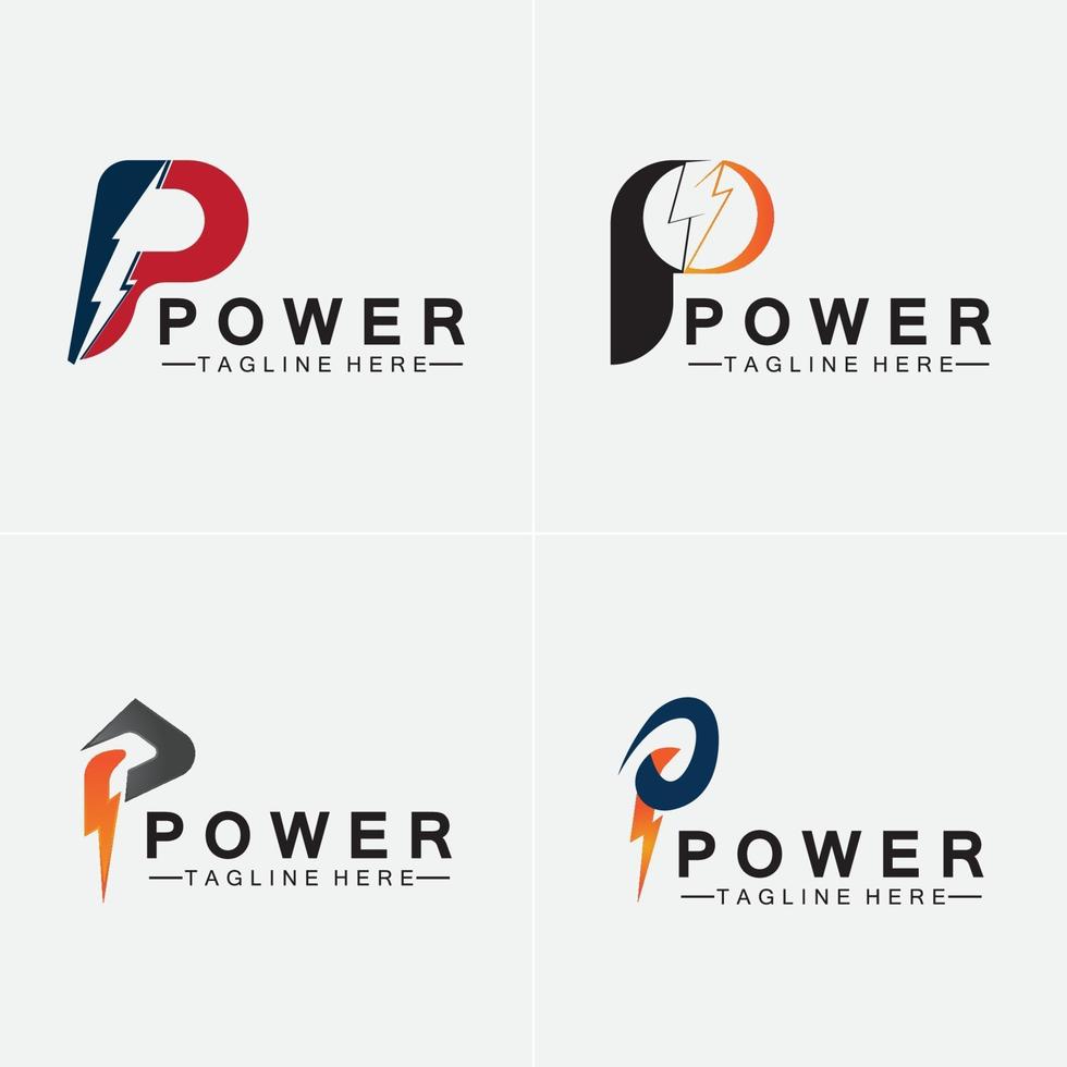 Letra p thunder power logo diseño ilustración vectorial vector