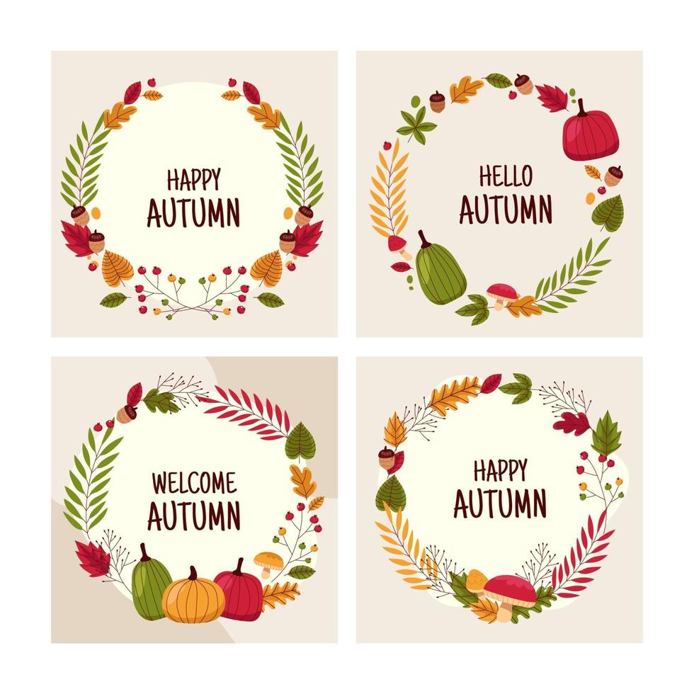 Wreath Autumn Leaves Card Pack vector