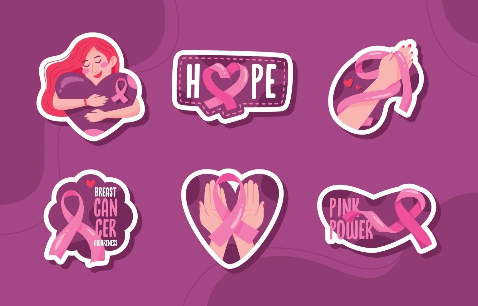 colección de pegatinas de concienciación sobre el cáncer de mama vector