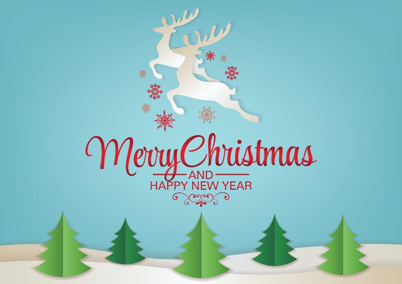 christmas tree and red ribbon on blue background vector