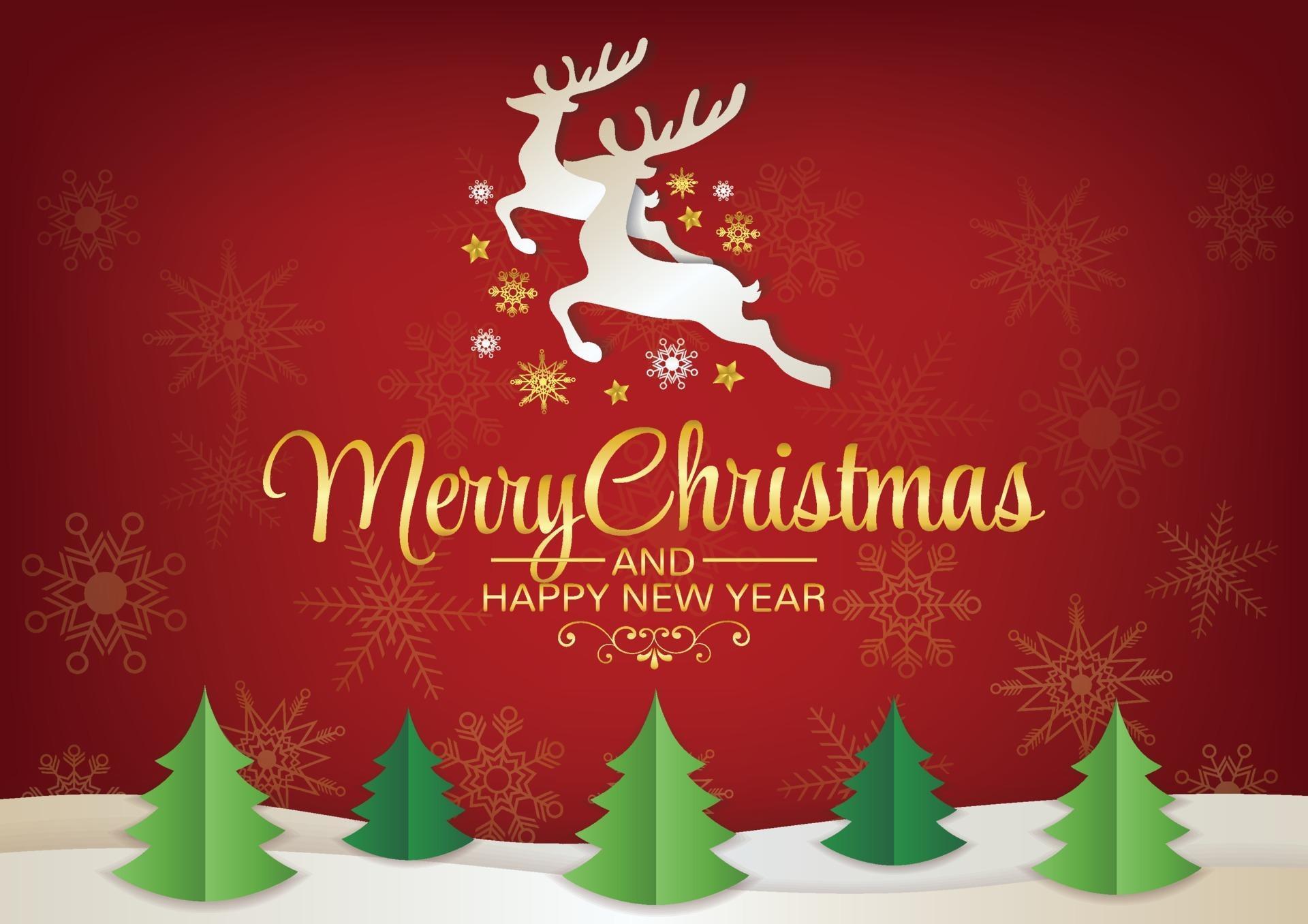 merry chrchristmas tree and red ribbon on red background 3243753 Vector