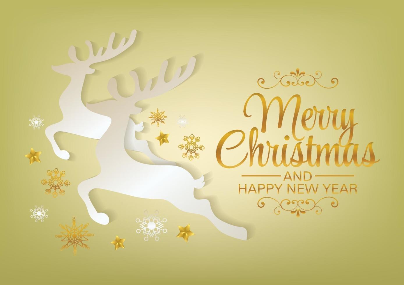 merry christmas white reindeer on gold background vector