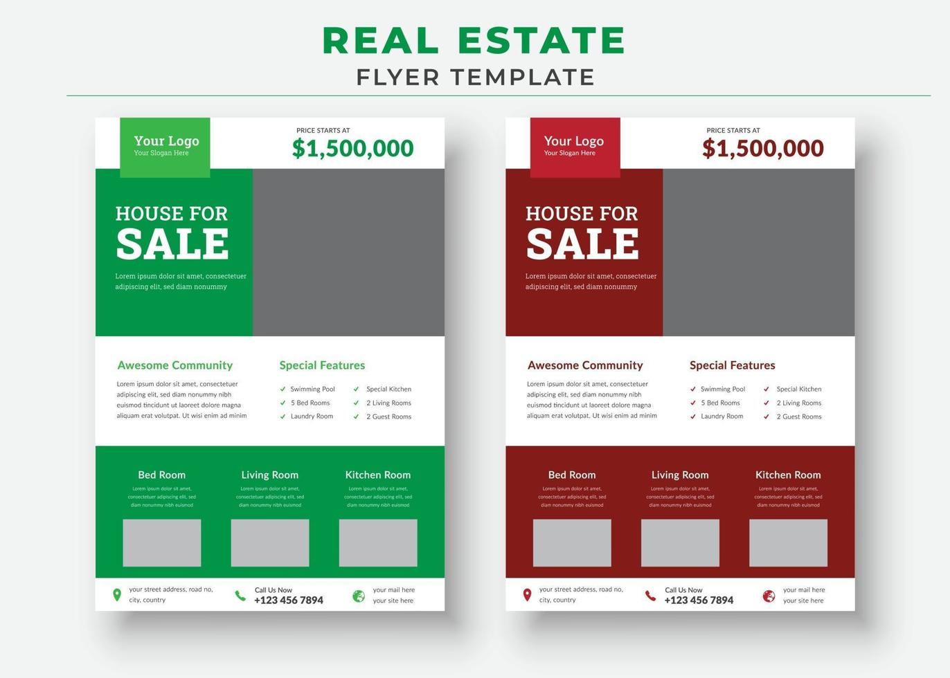 Real Estate Flyer Template, House for sale poster vector