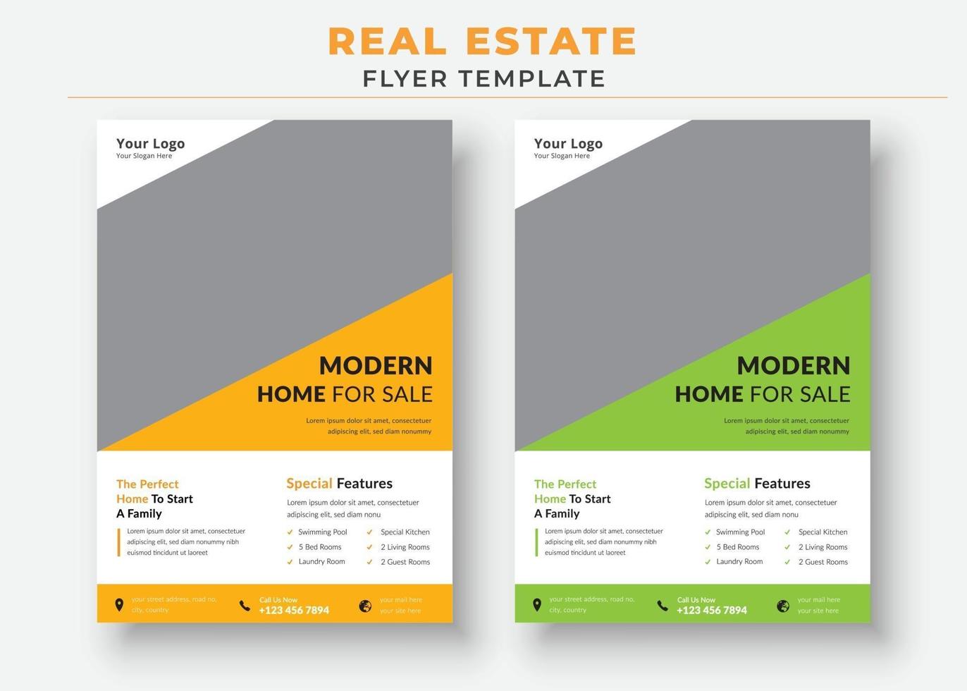 Real Estate Flyer Template, Modern Home for sale poster vector