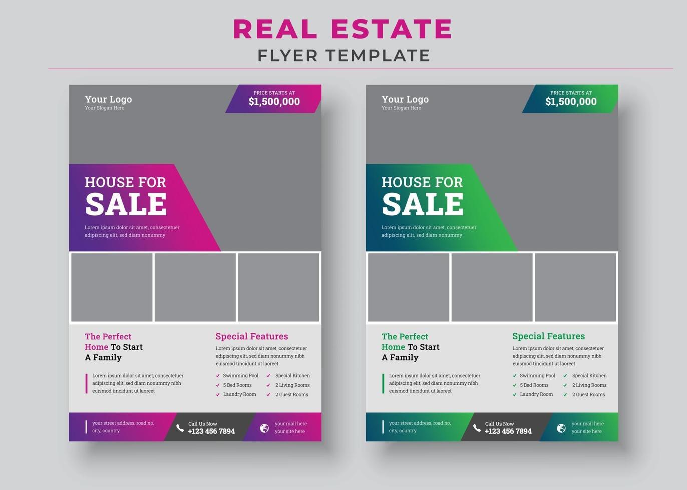 Real Estate Flyer Template, House for sale poster vector