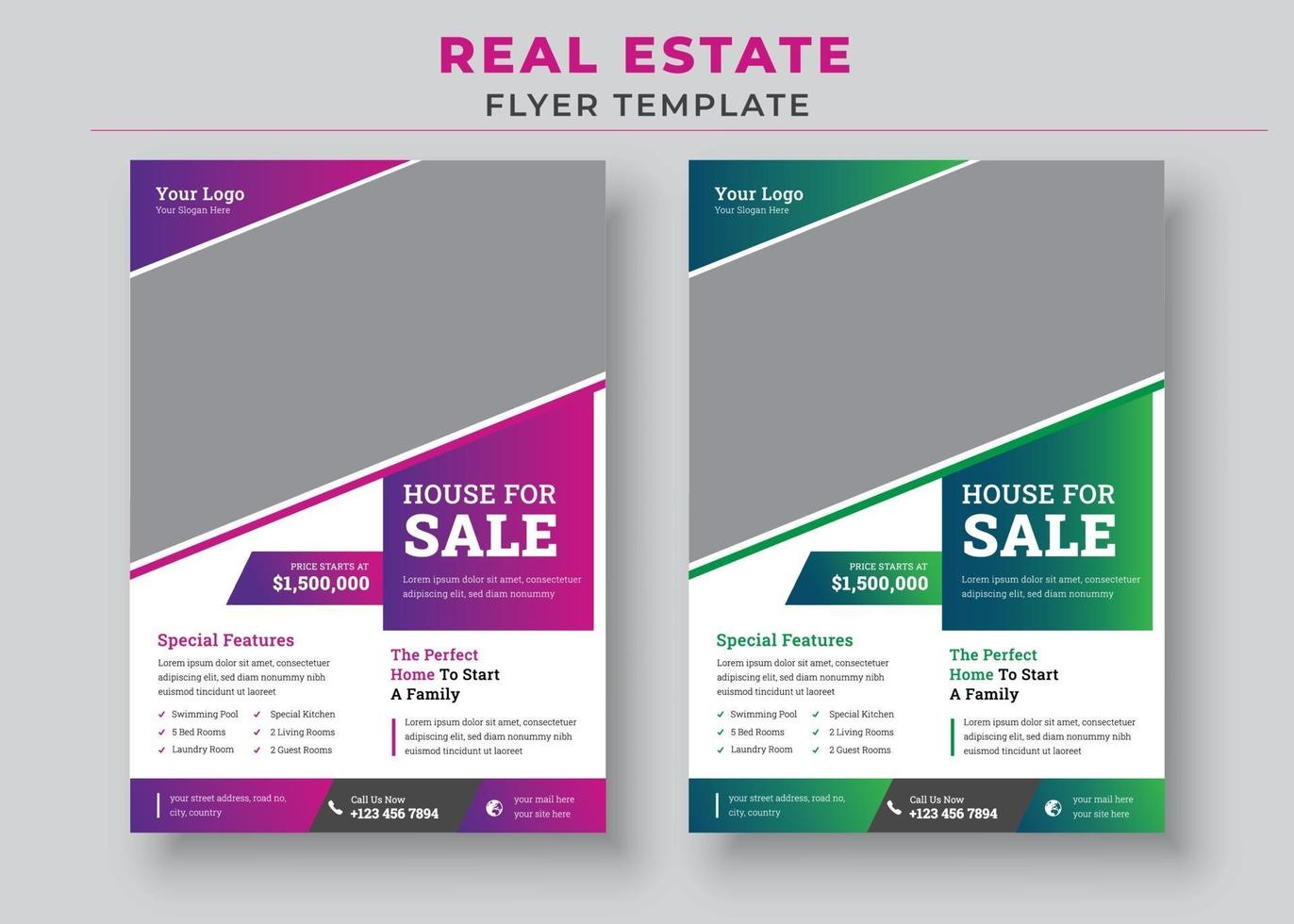Real Estate Flyer Template, House for sale poster vector