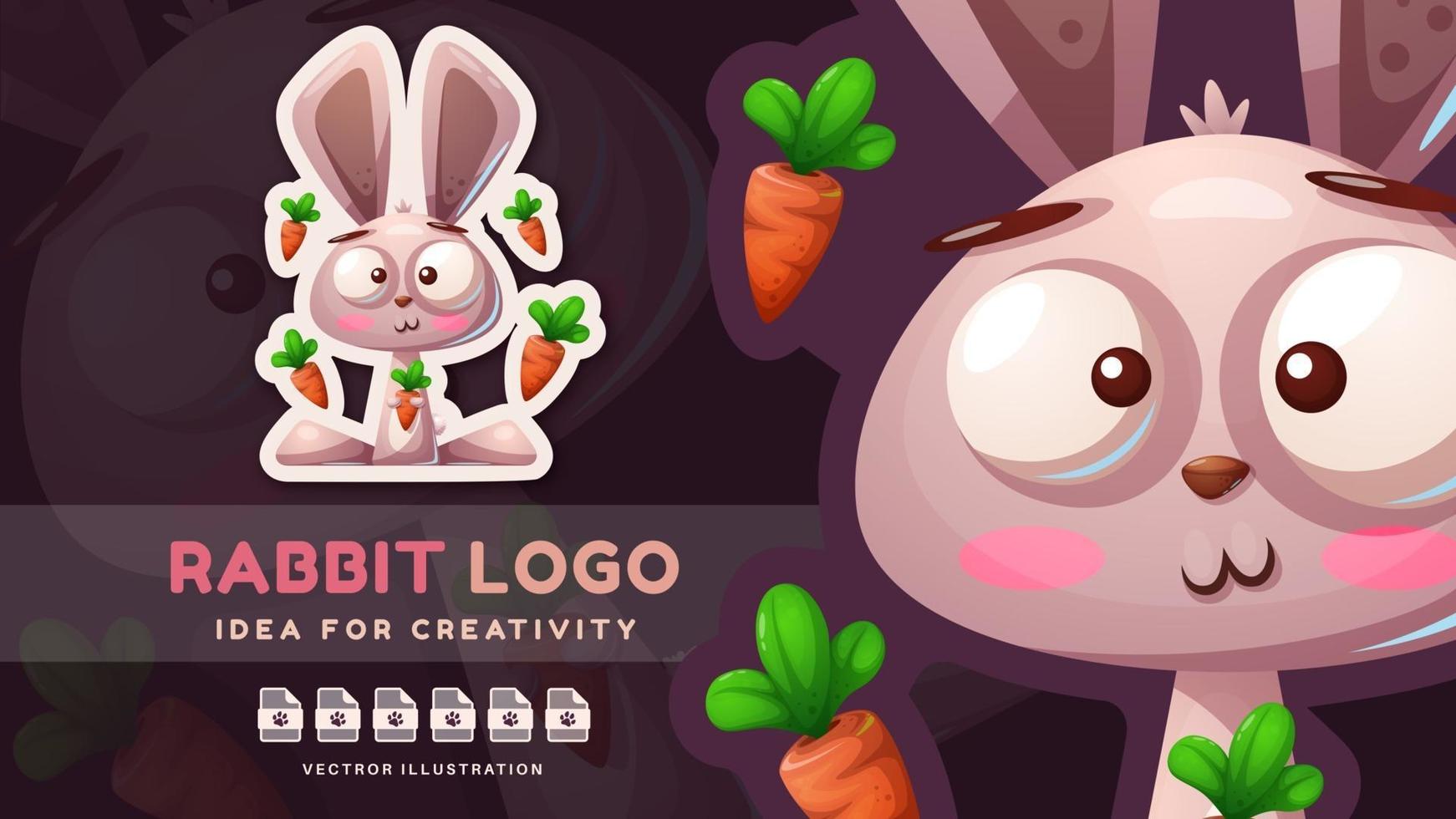 Cartoon character funny animal rabbit - cute sticker vector