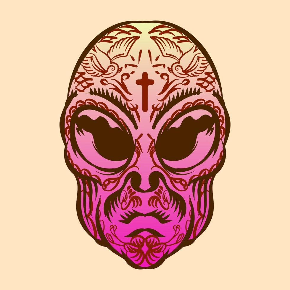 Alien head with tattoo illustration for logo badge element character vector