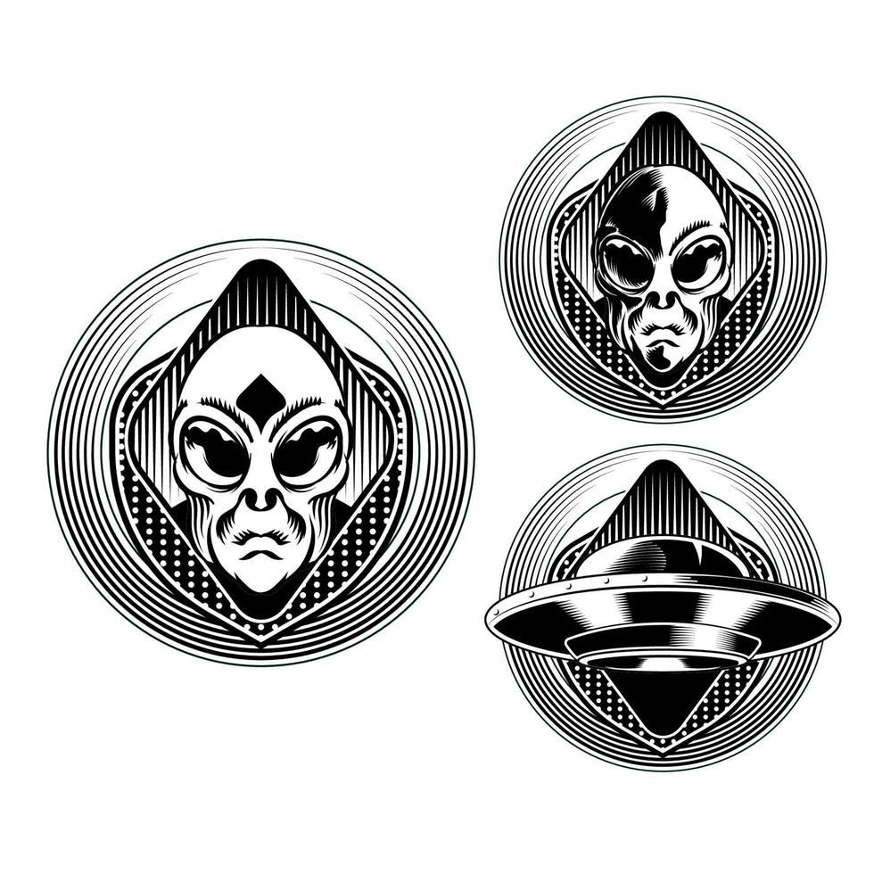 Set Illustration of Alien Badge emblem head vector