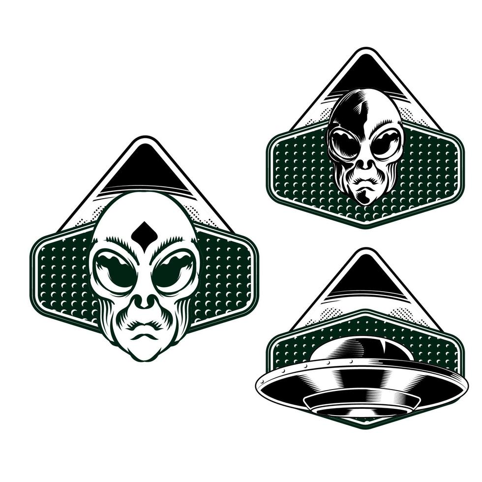 Establecer la ilustración de la cabeza del emblema de la insignia alienígena vector