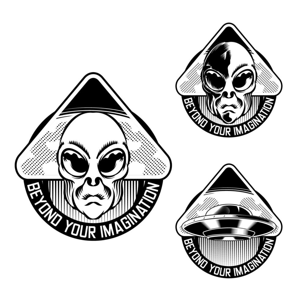 Set Illustration of Alien Badge emblem head vector