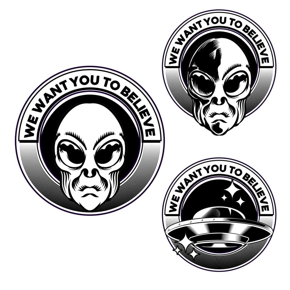 Set Illustration of Alien Badge emblem head vector