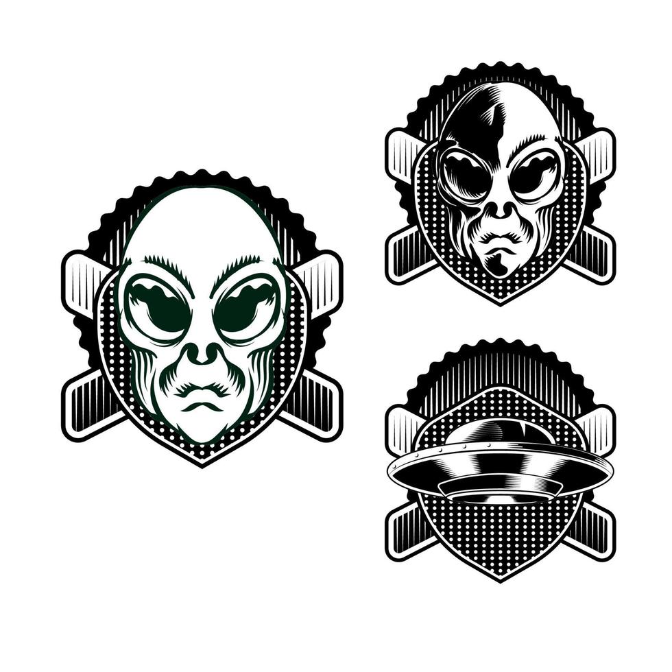 Establecer la ilustración de la cabeza del emblema de la insignia alienígena vector
