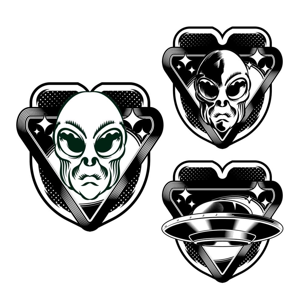 Set Illustration of Alien Badge emblem head vector