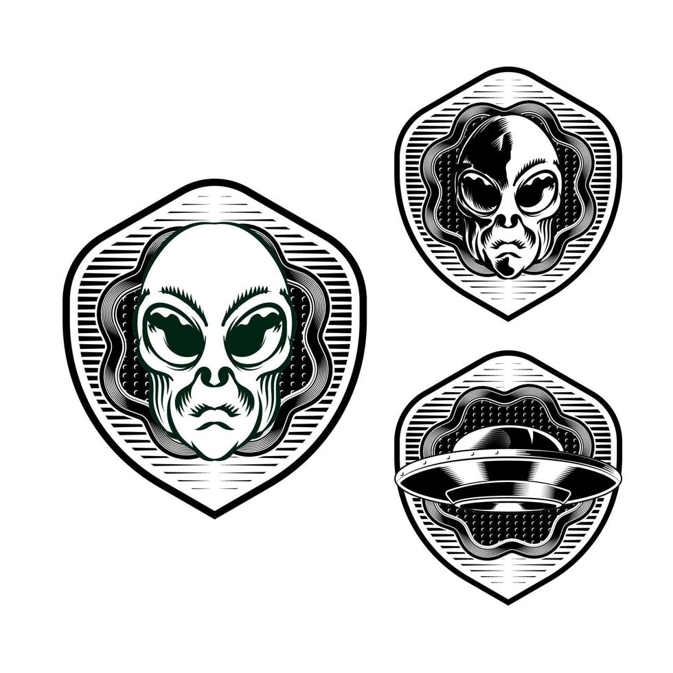 Establecer la ilustración de la cabeza del emblema de la insignia alienígena vector