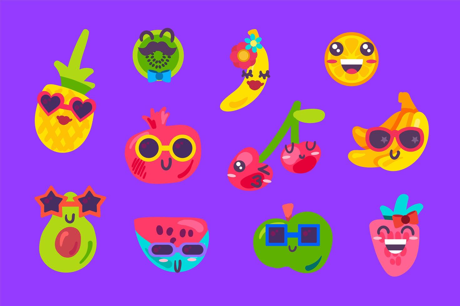 vector de conjunto de colección de emoción emoji de frutas de verano