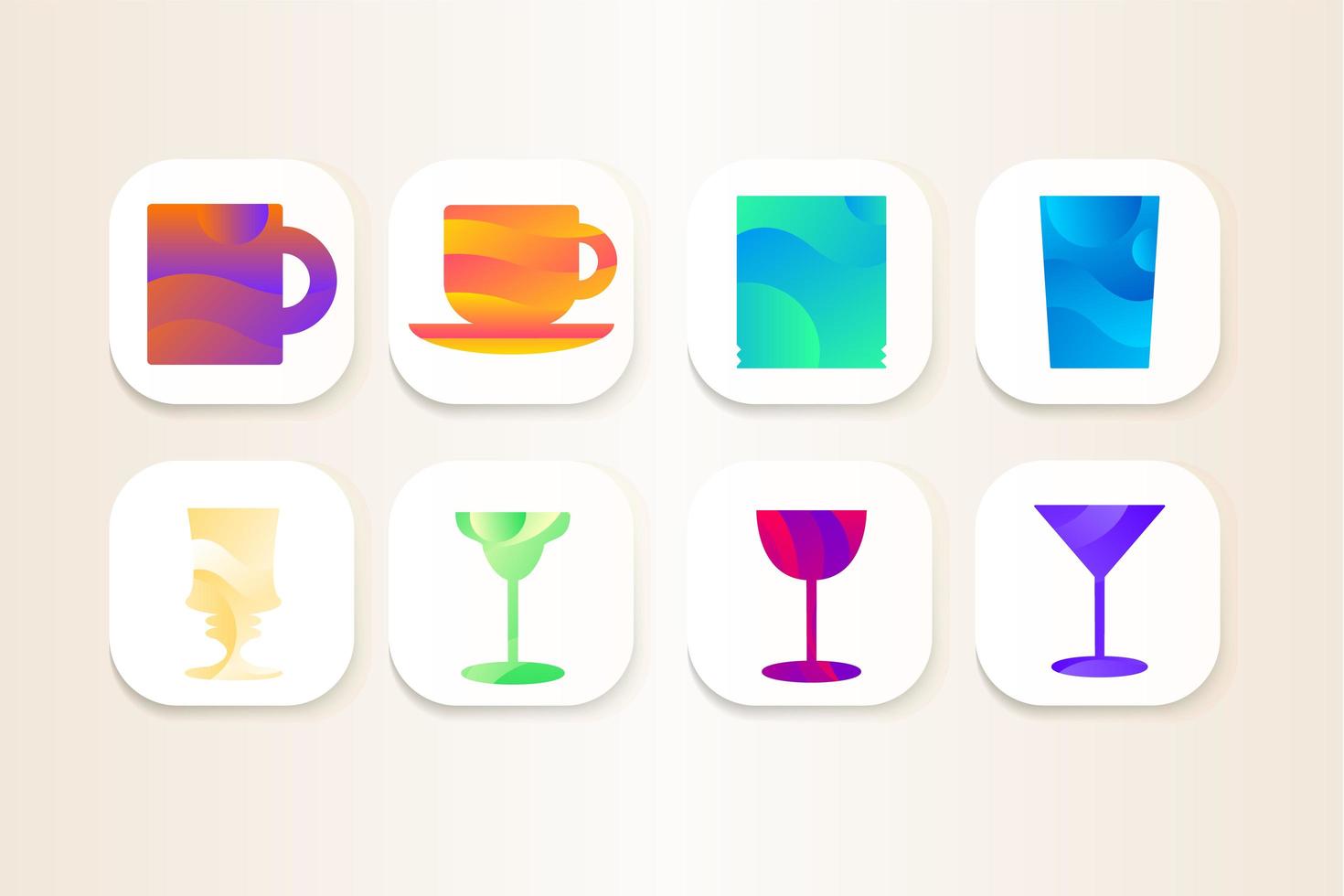 Cup and glass for drinking water icon set vector