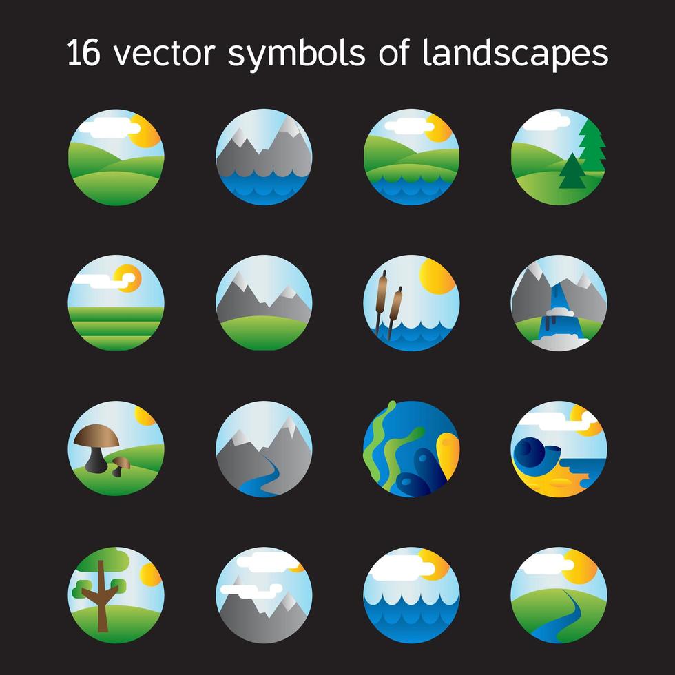 Landscape icons collection. Nature symbols vector