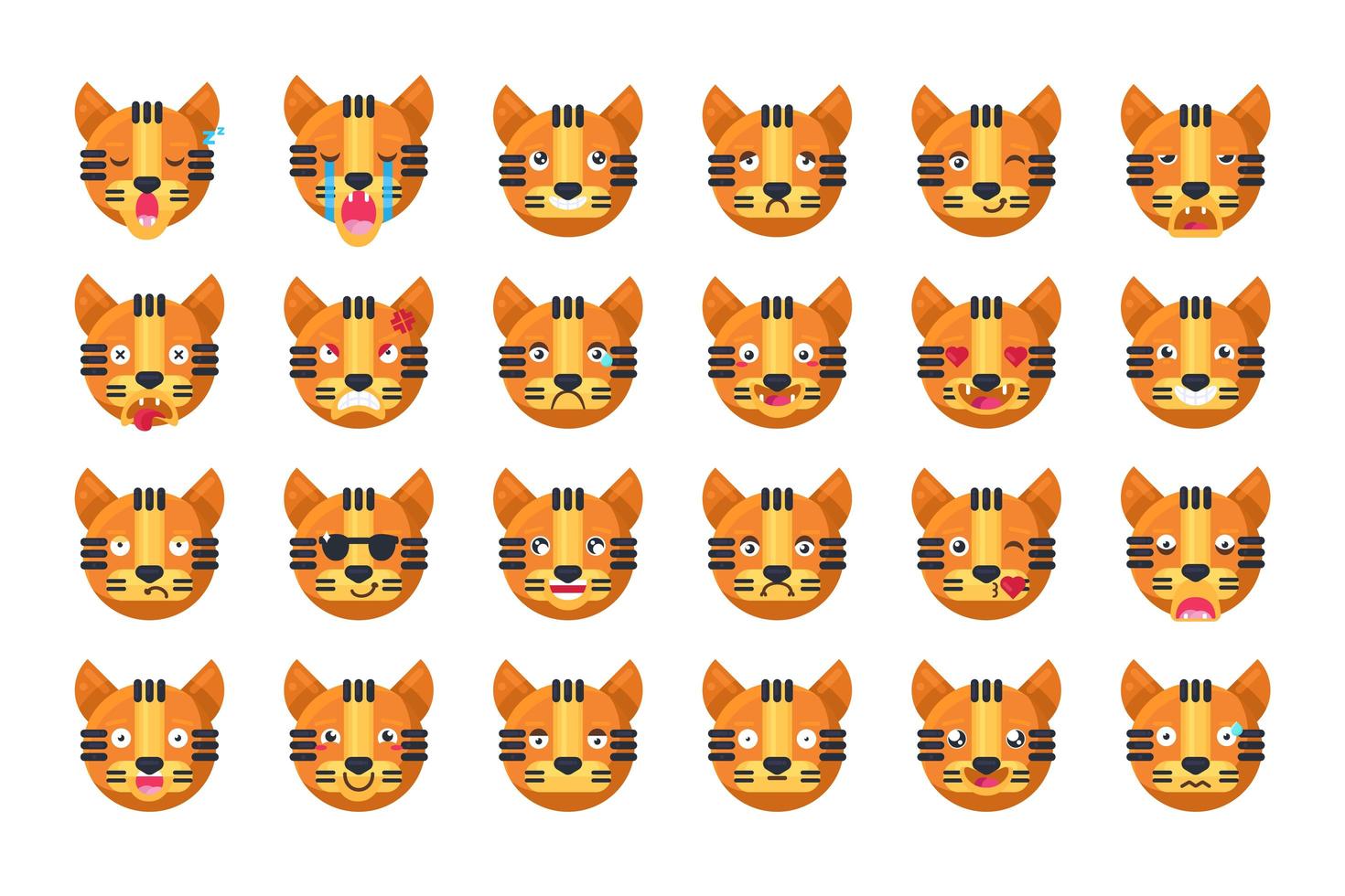Tiger emoji different mood collection set vector