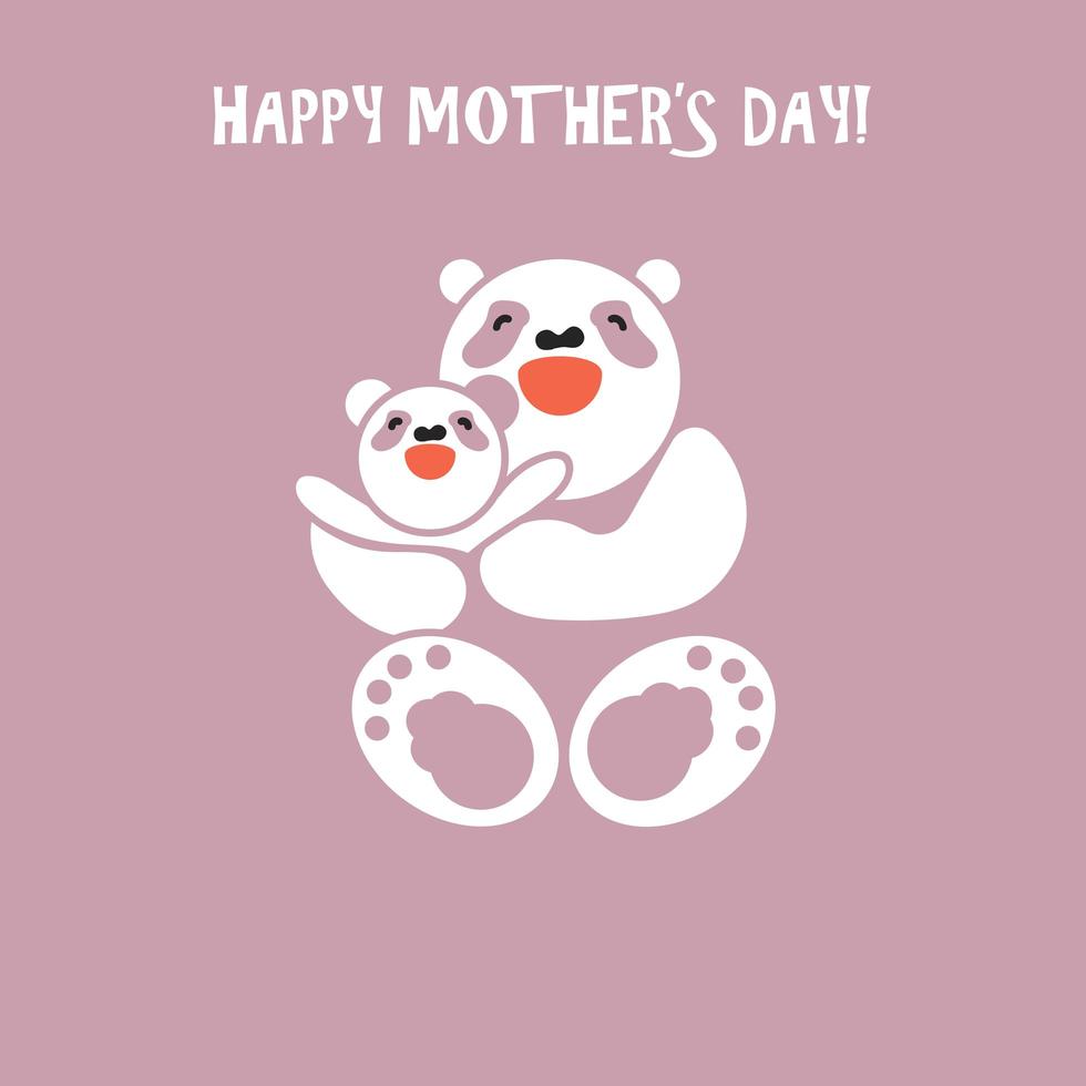 Sticker, card with happy mother and child panda vector