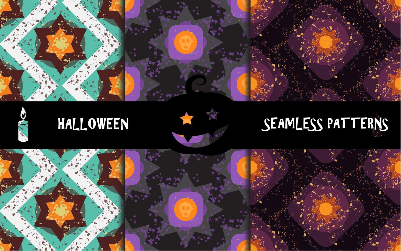 Grunge colorful halloween geometric seamless patterns vector