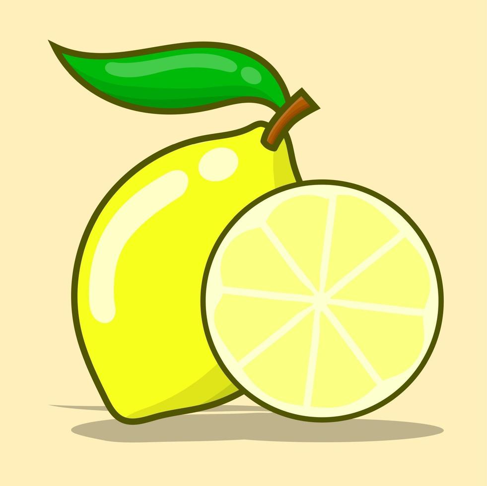 Yellow lemon eps vector illustration with shadow and yellow background