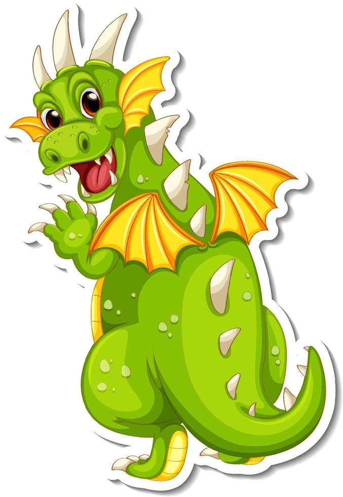 etiqueta engomada del personaje de dibujos animados del dragón verde vector