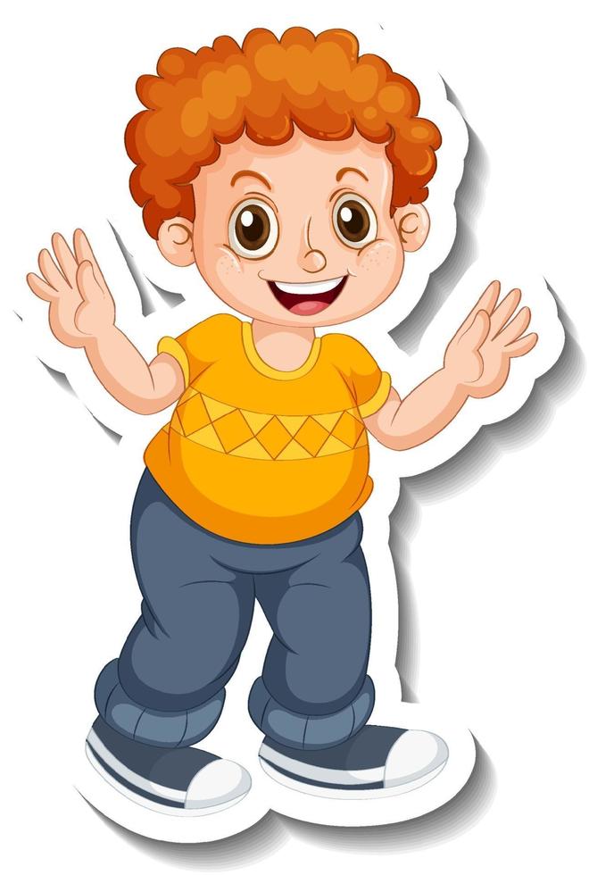 Sticker template with a boy cartoon character isolated vector