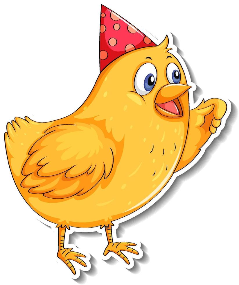 Cute little bird wearing party hat cartoon animal sticker vector