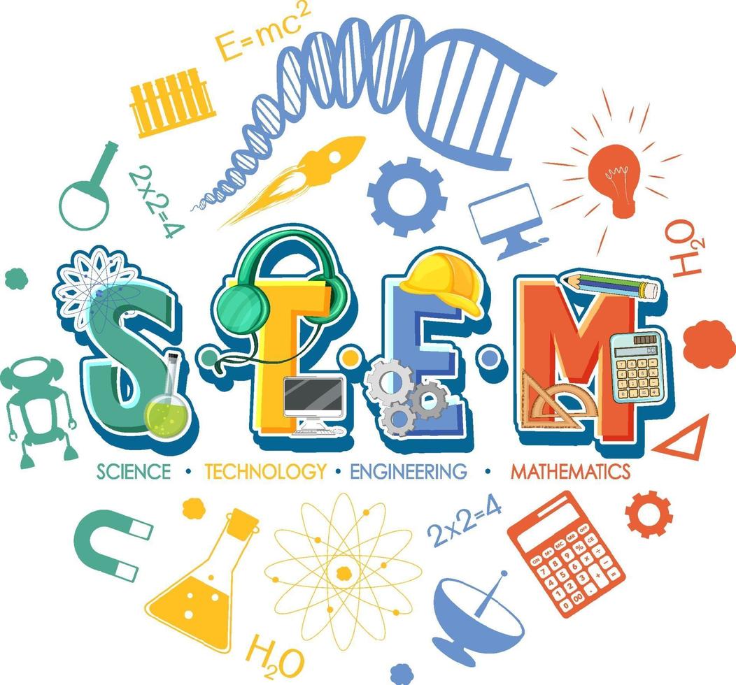 STEM education logo with icon ornament elements vector