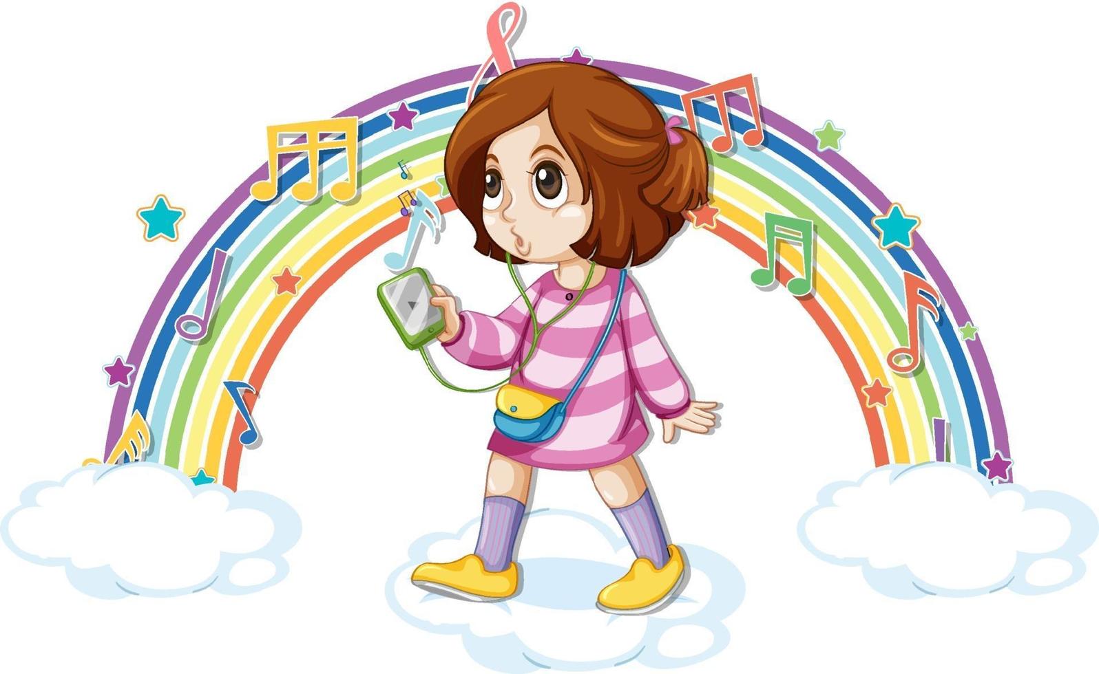 Girl with melody symbols on rainbow vector