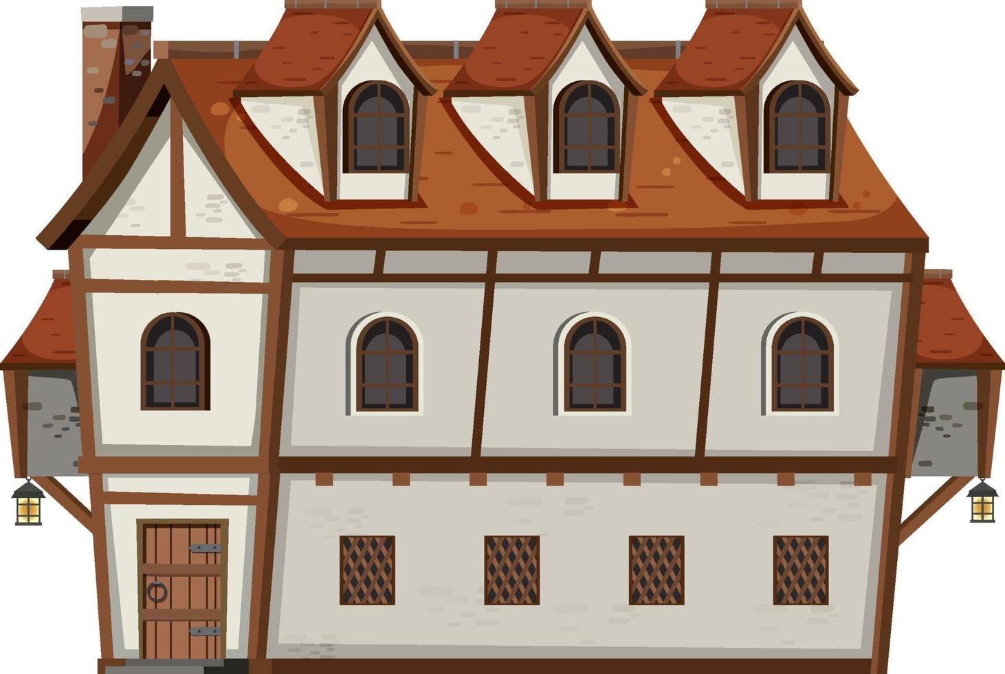 Antigua casa solariega medieval sobre fondo blanco. vector